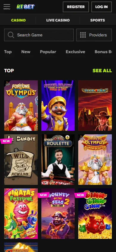 Rtbet Casino mobile browser games view